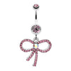 Light Pink Bedazzle Bow-Tie Ribbon Dangle Belly Button Ring