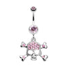 Light Pink Bedazzled Cross Bones Belly Button Ring