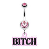 Light Pink BITCH' Engraved Belly Button Ring