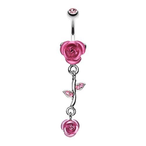 Light Pink Bright Metal Rose Vine Dangle Belly Button Ring