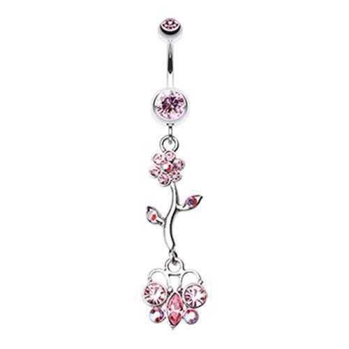 Light Pink Butterfly Flower Blossom Belly Button Ring