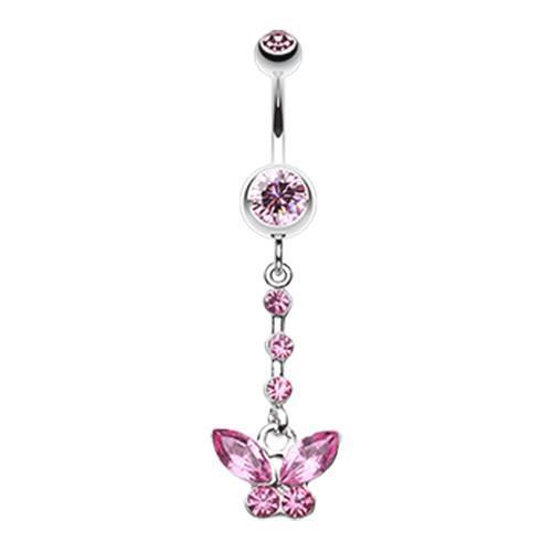 Light Pink Butterfly Sparkly Belly Button Ring
