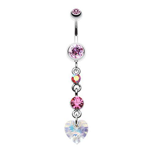 Light Pink Cascading Prism Heart Belly Button Ring