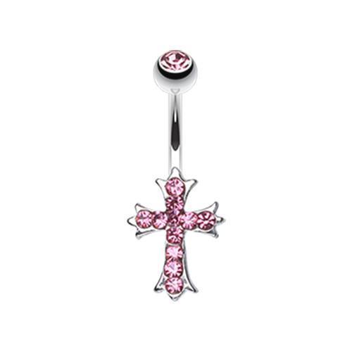 Light Pink Cross Sparkle Belly Button Ring