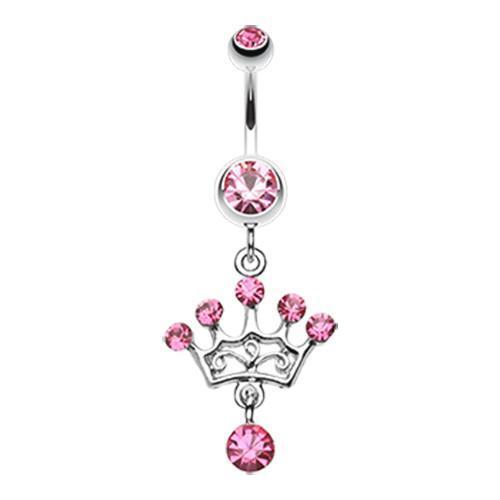 Light Pink Crown Gem Sparkle Belly Button Ring