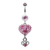 Light Pink Crystal Heart in Heart Belly Button Ring