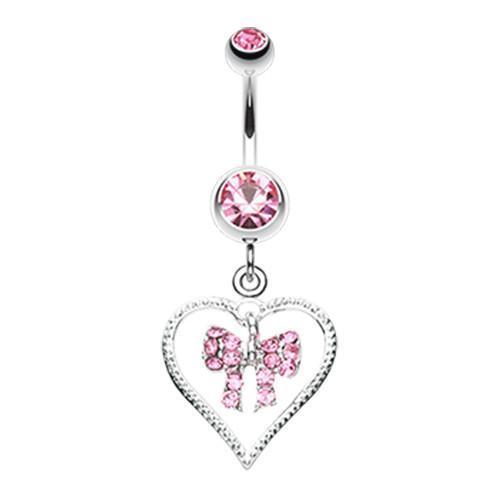 Light Pink Glam Bow-Tie in Heart Belly Button Ring