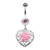 Light Pink Glittering rose and Decorative Heart Belly Button Ring