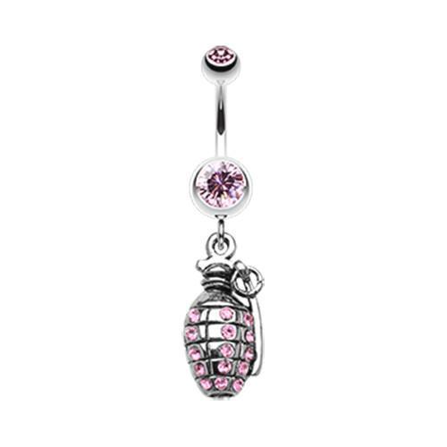 Light Pink Hand Grenade Sparkle Belly Button Ring
