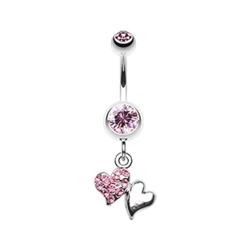 Light Pink Hugging Hearts Luster Belly Button Ring