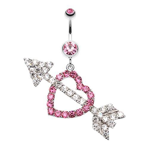 Light Pink Jeweled Heart Arrow Belly Button Ring