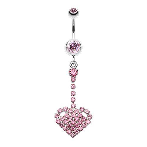 Light Pink Journey Heart Sparkle Belly Button Ring
