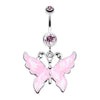 Belly Ring - Dangle Light Pink Marble Butterfly Belly Button Ring -Rebel Bod-RebelBod