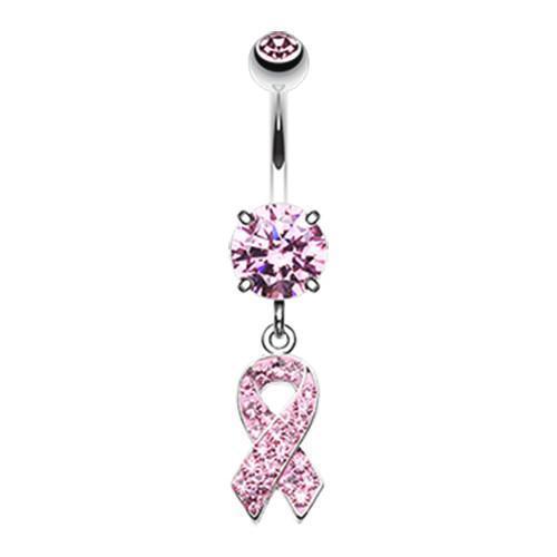 Light Pink Pink Awareness Ribbon Multi-Sprinkle Dot Dangle Belly Button Ring