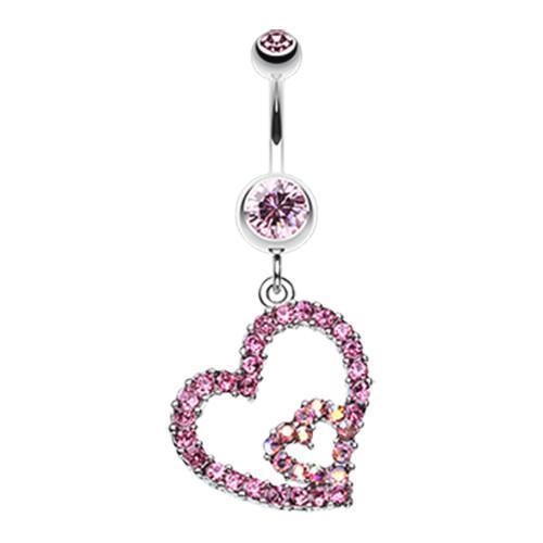 Light Pink Precious Hearts Sparkle Belly Button Ring