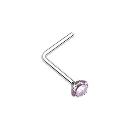 Light Pink Prong Set Gem Top L-Shaped Nose Ring - Main Image