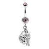 Light Pink Puffed Heart Lock Key Charm Dangle Belly Button Ring