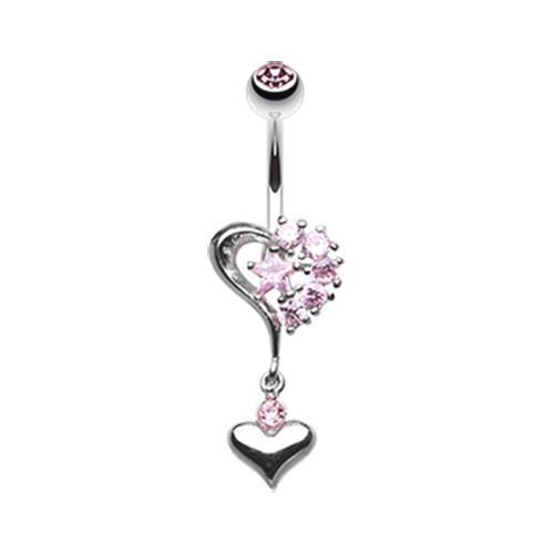 Light Pink Romantic Double Heart w/ Star Belly Button Ring