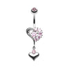 Light Pink Romantic Double Heart w/ Star Belly Button Ring