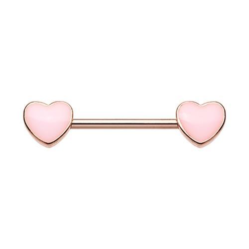 Light Pink Rose Gold True Love Enamel Heart Inlay Nipple Barbell Ring Rebel Bod