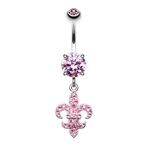 Light Pink Royal Fleur De Lis Multi-Sprinkle Dot Dangle Belly Button Ring