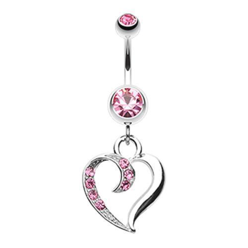 Light Pink Sensual Heart Multi-Gem Belly Button Ring - Rebel Bod