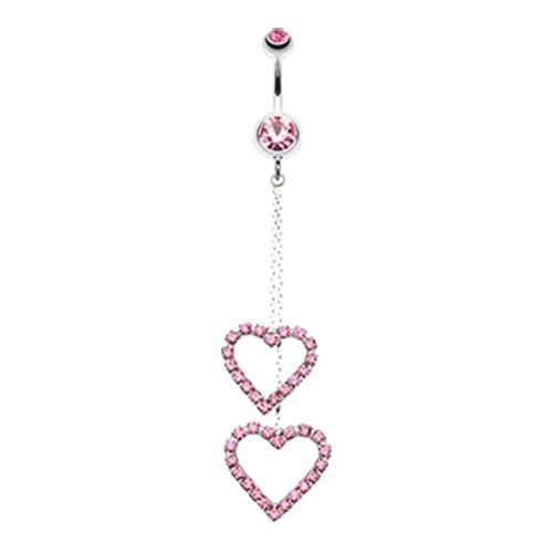 Light Pink Shimmering Heart Flow Belly Button Ring