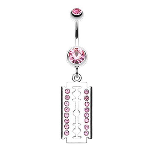 Light Pink Shimmering Razor Blade Belly Button Ring