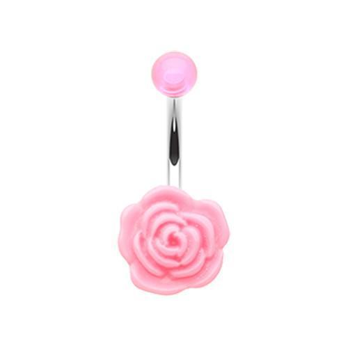 Light Pink Simple Rose Bloom Belly Button Ring