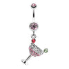 Light Pink Sparkling Martini Glass Charm Dangle Belly Button Ring