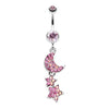 Light Pink Star and Moon Lit Sky Belly Button Ring