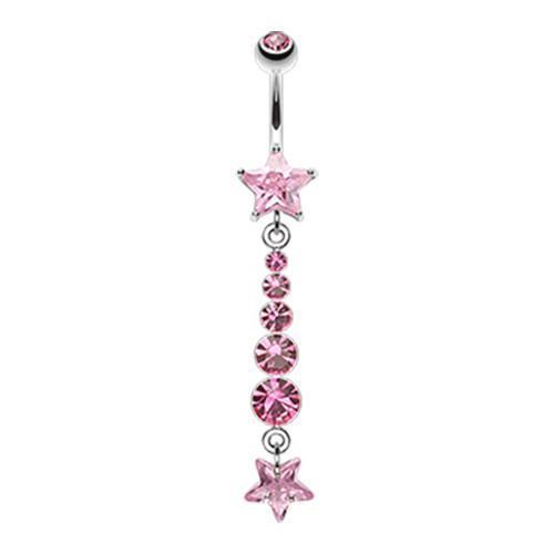 Light Pink Star Journey Gem Dangle Belly Button Ring