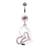Light Pink Twinkling Double Heart Belly Button Ring