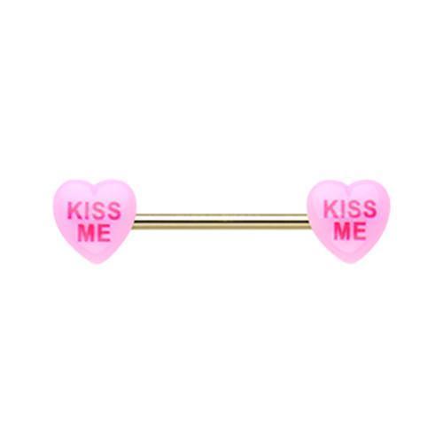 Light Pink Valentine&#39;s Candy Heart Kiss Me Nipple Barbell Ring - 1 Piece