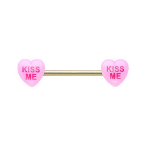 Light Pink Valentine's Candy Heart Kiss Me Nipple Barbell - 1 Piece