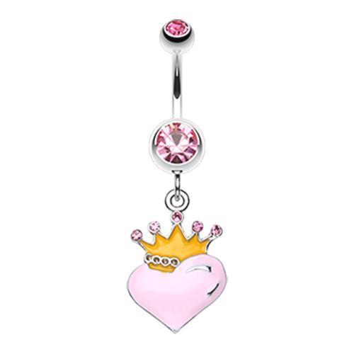 Light Pink Vibrant Crowned Heart Sparkle Belly Button Ring
