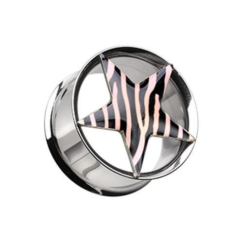 Light Pink Zebra Star Hollow Double Flared Steel Plug - 1 Pair - Rebel Bod