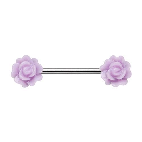 Light Purple Acrylic Rose Nipple Barbell Ring - 1 Piece