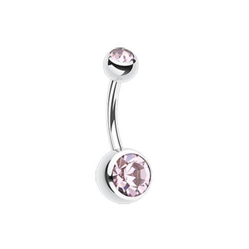 Light Purple Double Gem Ball Steel Belly Button Ring