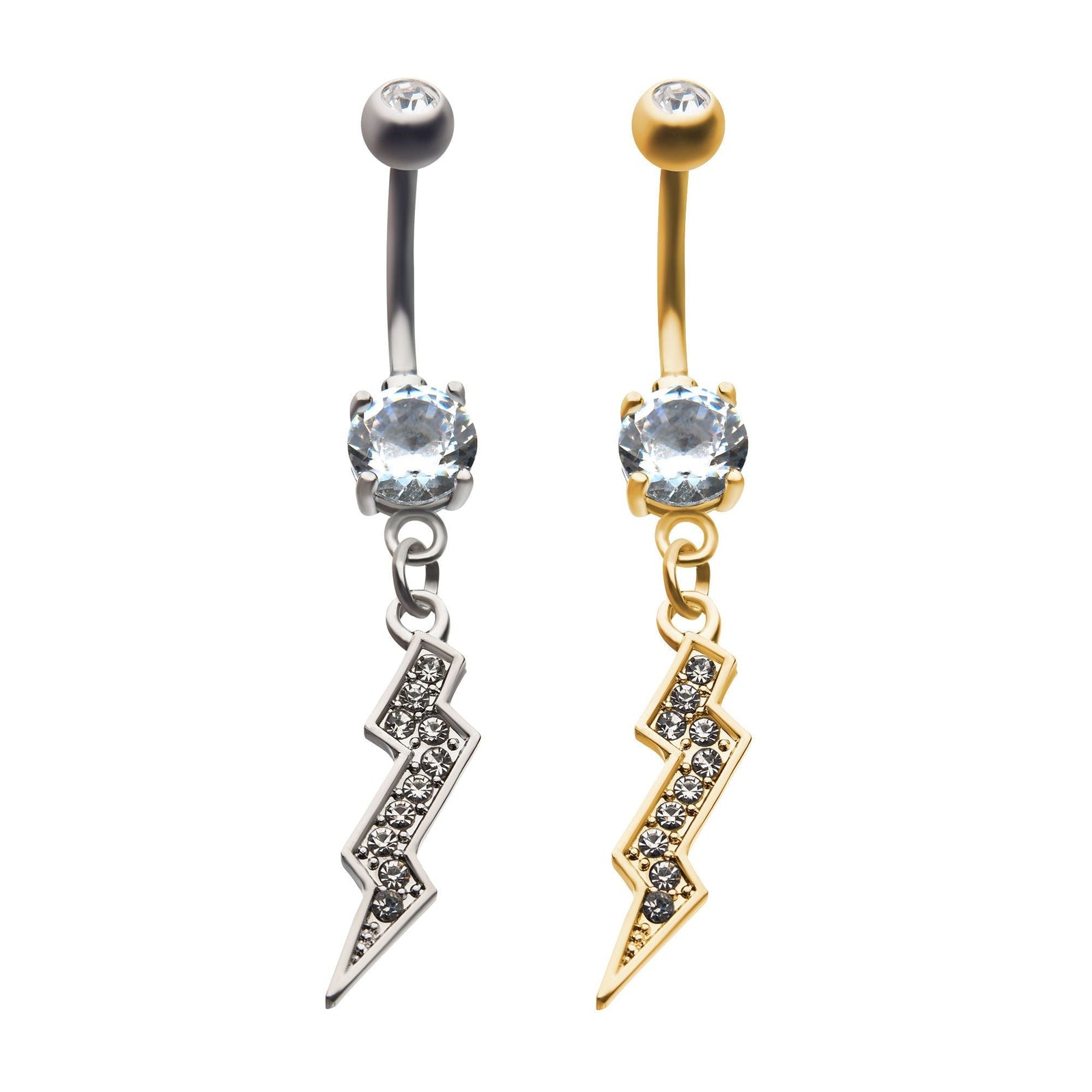 TBD-Belly Lightning Bolt Clear Gem Dangle Navel -Rebel Bod-RebelBod