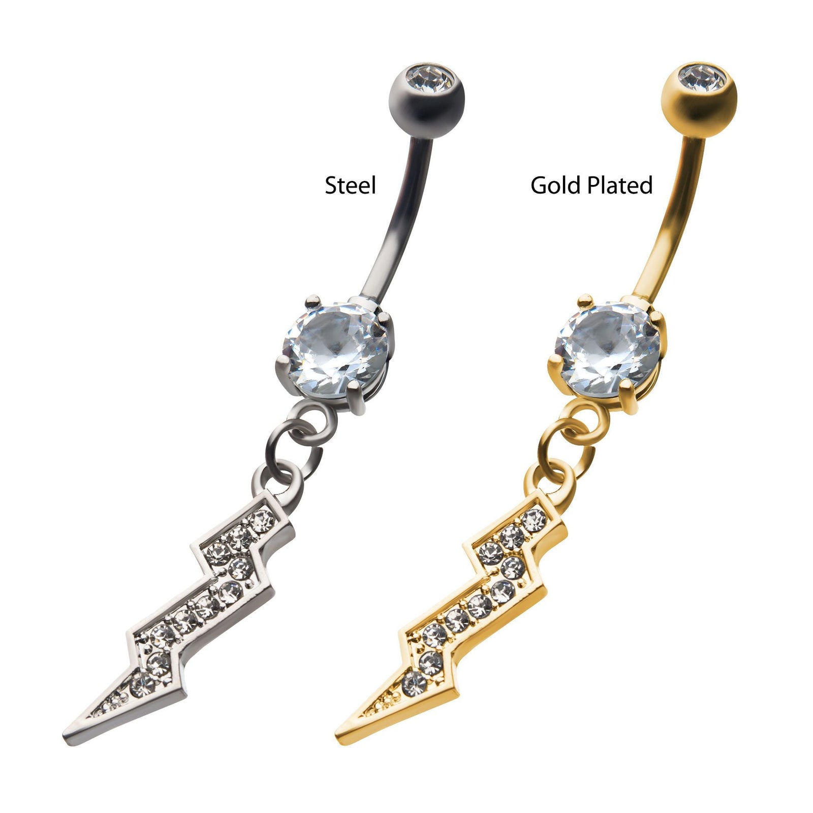 TBD-Belly Lightning Bolt Clear Gem Dangle Navel -Rebel Bod-RebelBod