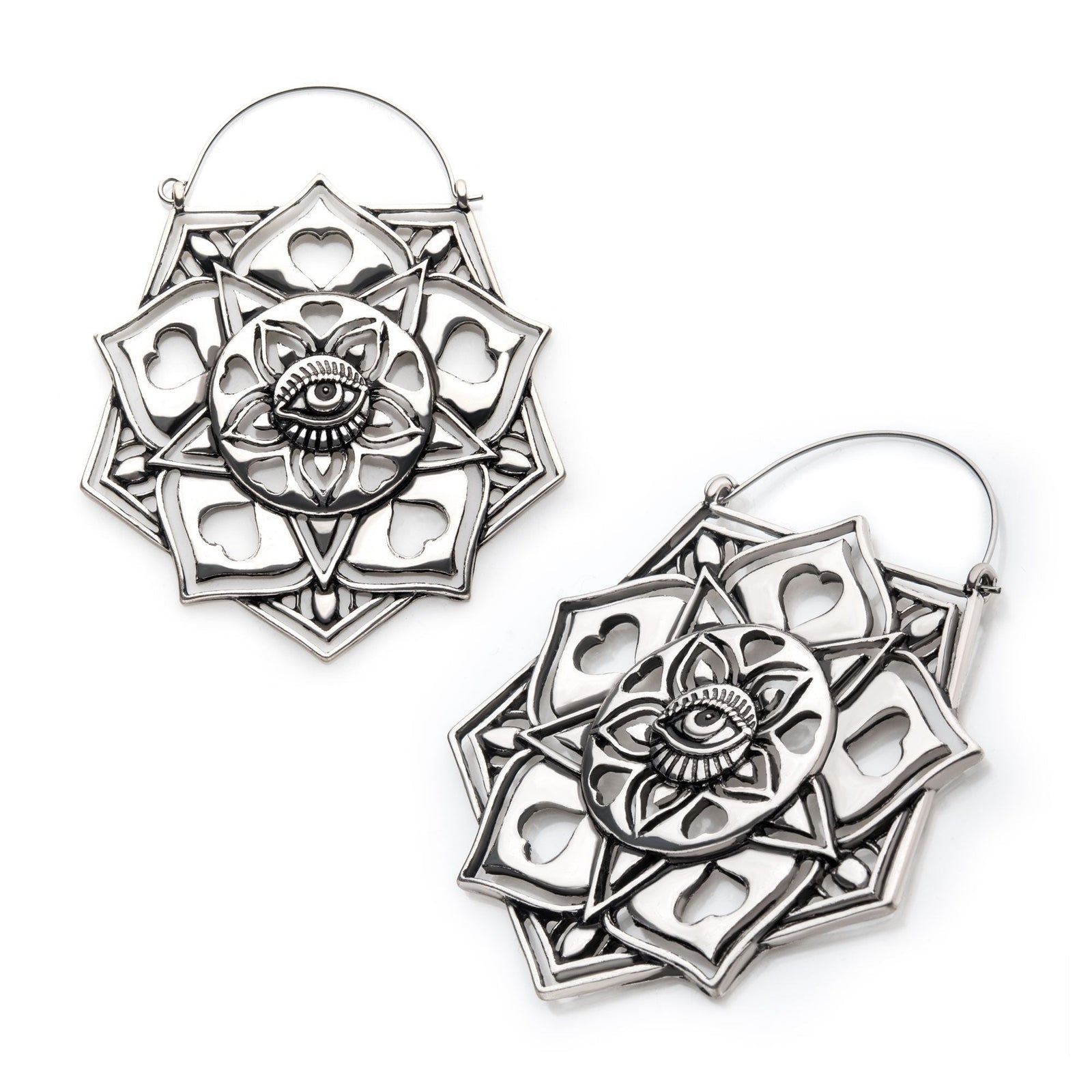 Lotus Flower Mandala All Seeing Eye Plug Hoops -Rebel Bod-RebelBod