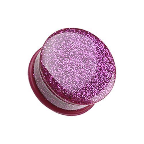 Magenta Glitter Shimmer Single Flared Ear Gauge Plug - 1 Pair