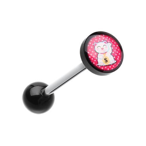 Maneki-Neko Lucky Cat Logo Acrylic Barbell Tongue Ring