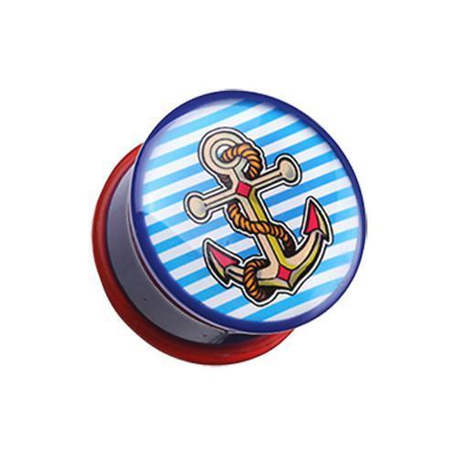 Marine Blue Anchor Dock Single Flared Ear Gauge Plug - 1 Pair