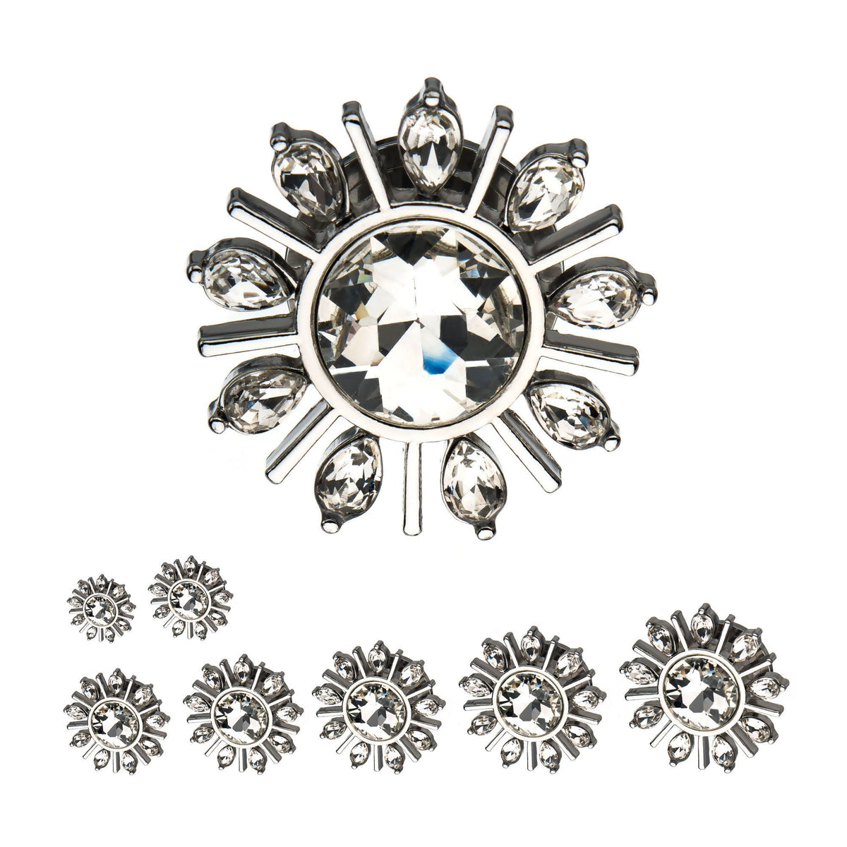 Marquis Gem Edged Screw Fit Double Flared Ear Gauge Plugs Clear CZ Gem Center - 1 Pair