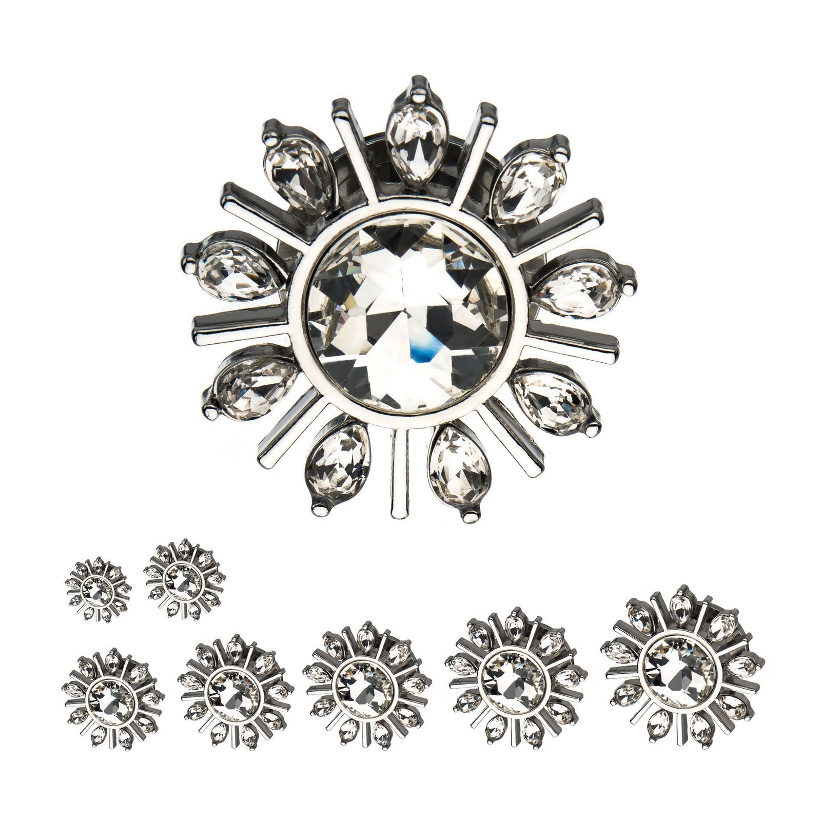 Marquis Gem Edged Screw Fit Double Flared Ear Gauge Plugs Clear CZ Gem Center - 1 Pair