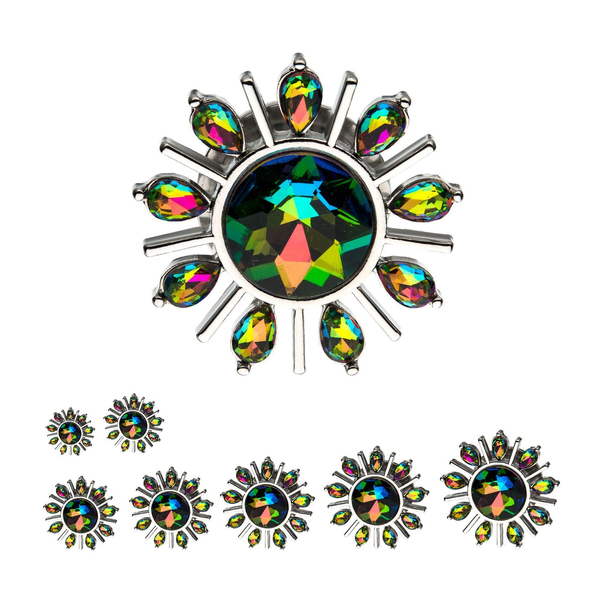 Marquis Gem Edged Screw Fit Double Flared Ear Gauge Plugs Vitrail Medium Gem Center - 1 Pair