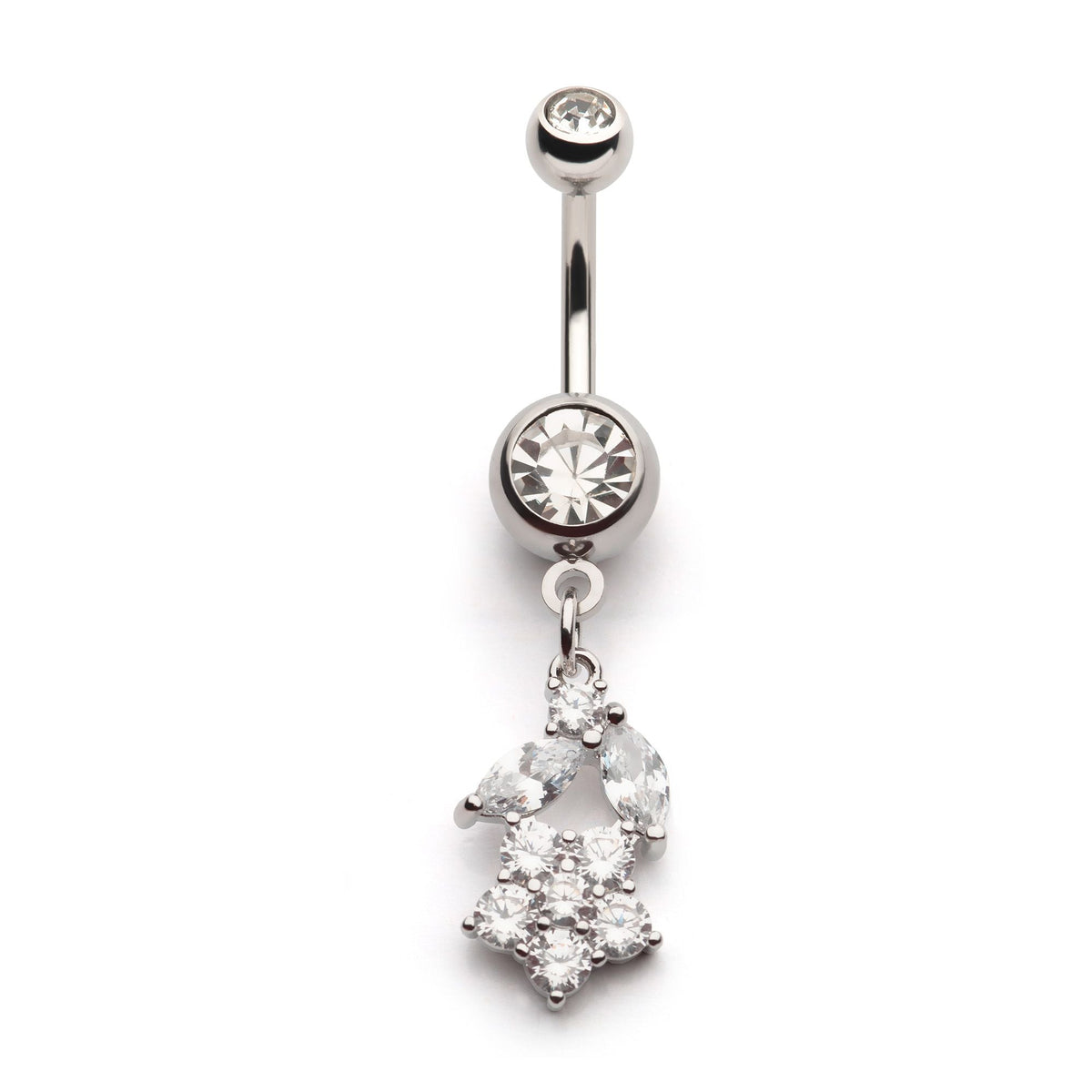 Belly Marquise Round Clear CZ Dangle Navel nesl-22048c -Rebel Bod-RebelBod