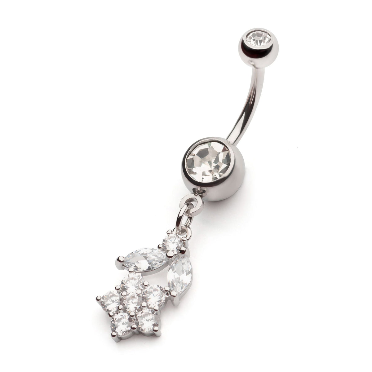 Belly Marquise Round Clear CZ Dangle Navel nesl-22048c -Rebel Bod-RebelBod